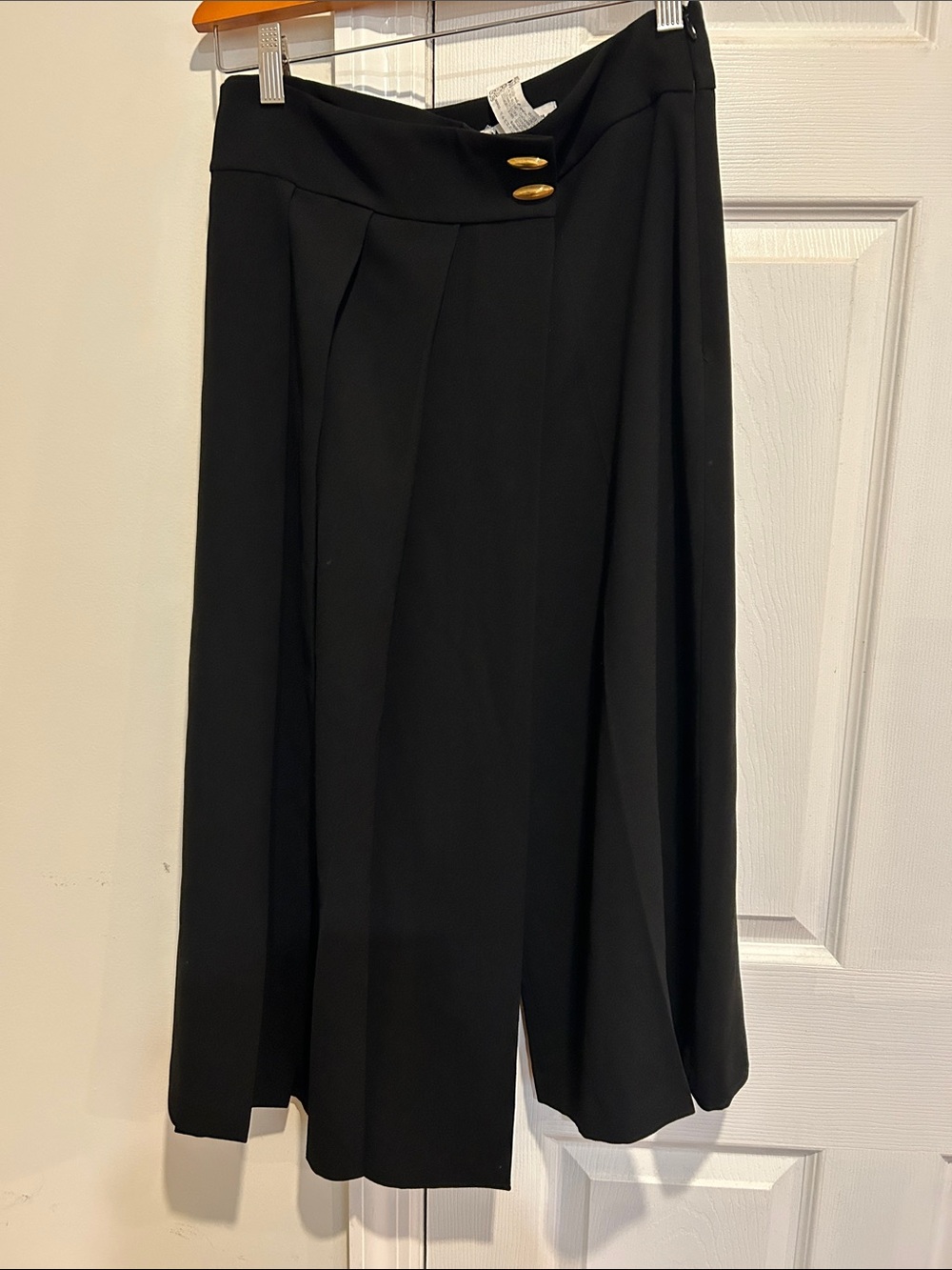 Classic Black Women's Midi Skirt pant with Gold Button Detail